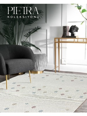 Woolen Halı Pietra Koleksiyonu Dekoratif Modern Saçaklı Halı 8203 Multi