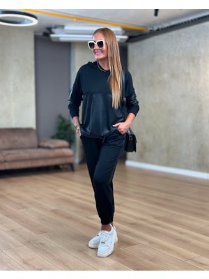 Sosostyle Kadın Uzun Kollu Kapüşonlu Oversize Sweat ve Pantolon Ikili Takım