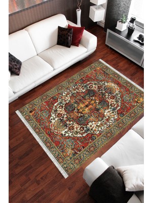 Homier Collection Kısa Saçaklı, Westa Serisi Yıkanabilir Kaymaz Taban Antibakteriyel Kilim Yolluk OT-4142A