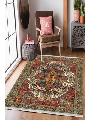 Homier Collection Kısa Saçaklı, Westa Serisi Yıkanabilir Kaymaz Taban Antibakteriyel Kilim Yolluk OT-4142A