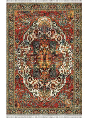 Homier Collection Kısa Saçaklı, Westa Serisi Yıkanabilir Kaymaz Taban Antibakteriyel Kilim Yolluk OT-4142A