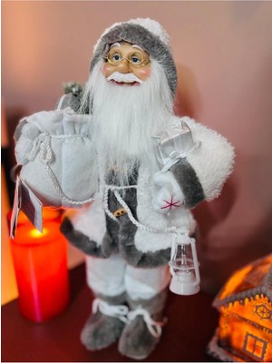 Nidage Noel Baba 45  cm  El Fenerli Beyaz Aksesuarlarıyla Yılbaşı Süsü
