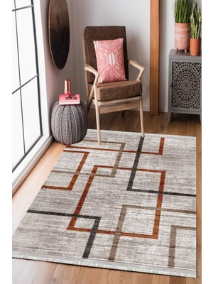 Homier Collection Kısa Saçaklı, Westa Serisi Yıkanabilir Kaymaz Taban Antibakteriyel Kilim MD-0047D