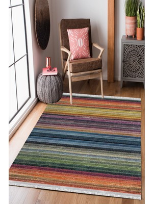 Homier Collection Kısa Saçaklı Westa Serisi Yıkanabilir Kaymaz Taban Antibakteriyel Kilim DK-5058B