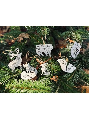 6 Parça Beyaz Yılbaşı Temalı Çam Ağacı Süsü, Şık ve Modern Tasarımlarla Evinizi Süsleyin