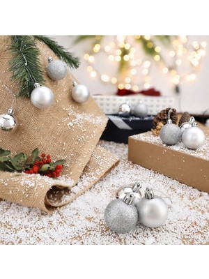 12'li Gümüş 3,5 cm Yılbaşı Topu, 12'li Noel Topu, 12'li Çam Ağacı Topu, 12 Süs Topu
