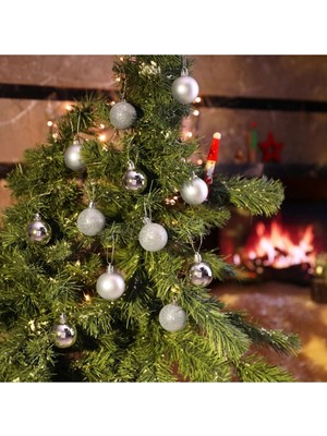 12'li Gümüş 3,5 cm Yılbaşı Topu, 12'li Noel Topu, 12'li Çam Ağacı Topu, 12 Süs Topu