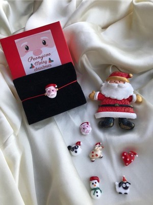 Mediterian Kırmızı İpli Noel Baba Cam Murano Bileklik, Yılbaşı Teması, Boncuk, Materyal: Cam