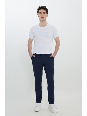 AC&Co / Altınyıldız Classics Erkek Lacivert Slim Fit İtalyan Kesim Yan Cepli Esnek Casual Pantolon