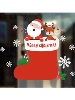 Mediterian Yılbaşı temalı renkli Noel Baba ve geyik desenli elektrostatik çıkartma