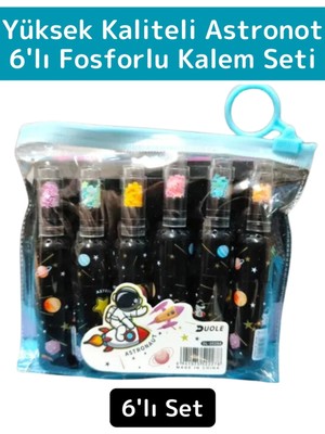 Wintoup Parlak Astronot Detaylı Şık Tasarım Ofis Okul 6'lı Fosforlu Kalem Seti