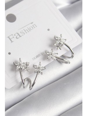 Callerrons Accessories Gümüş Renk Zirkon Taşlı Çiçek Model Kadın Küpe - EBJ241130W29703