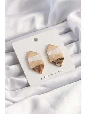 Callerrons Accessories Bej Beyaz Renkli Desenli Geometrik Küpe - EBJ241130W28295