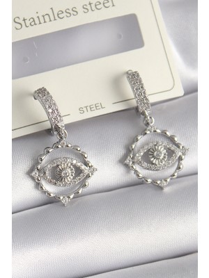 Callerrons Accessories Gümüş Renk Zirkon Taşlı Göz Model Kadın Kolye - EBJ241130W29566