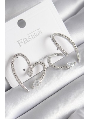 Callerrons Accessories Gümüş Renk Zirkon Taşlı Yılan Kalp Model Kadın Küpe - EBJ241130W29691