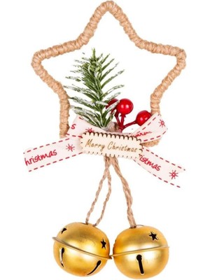 Mediterian Yıldız Çanlı Noel Süsleme 9x14cm, Kırmızı-Beyaz, Şık ve Renkli Dekorasyon