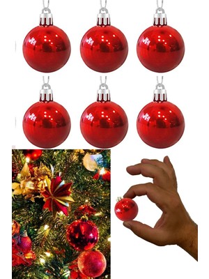 Mediterian Kırmızı 6'lı Yılbaşı Top Süsleri, 4cm, Çam Ağacı Dekorasyonu, Noel Şıklığı