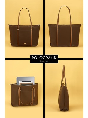 POLOGRAND London Orijinal Geniş Hacimli Su Geçirmez Kumaş Shopper Yeni Sezon Büyük Boy Çift Saplı Kol Çantası