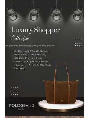 POLOGRAND London Orijinal Geniş Hacimli Su Geçirmez Kumaş Shopper Yeni Sezon Büyük Boy Çift Saplı Kol Çantası