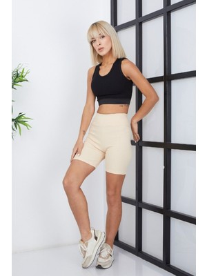 Ef Dk Crop-Siyah-Lastikli Bel-Fitilli Kaşkors - Göbek Detaylı - Bluz