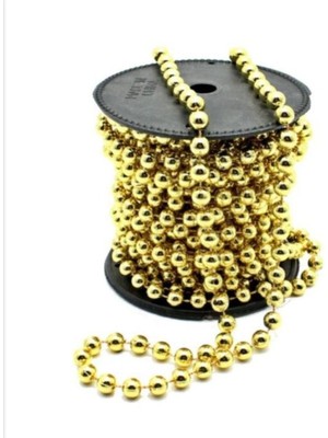 Mediterian Yılbaşı Gold Zincir Süs 5 Metre Inci Çam Ağacı Süsü Noel Yemek Masası Taşı