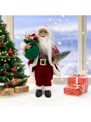 Mediterian Neşeli Noel Baba Heybeli, 45 cm, Yılbaşı Dekoru, Kırmızı, Şık ve Renkli Süs