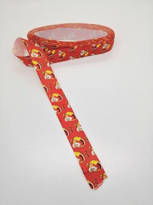 Tekno Trust Sarı Kırmızı Noel Baba Desenli Grogren Kurdele 2 5 cm 2 M