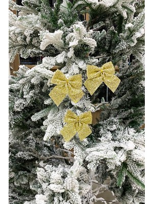 Mediterian Yılbaşı Ağaç Süsü Fiyonk, Parıltılı Altın Renk, 12 cm, 3'lü Set