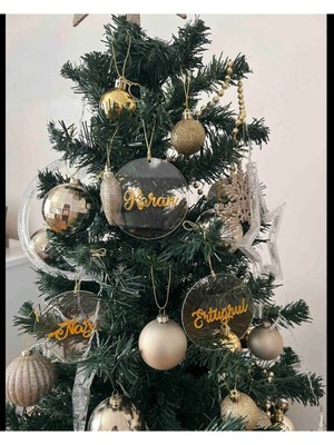 Mediterian Yılbaşı Çam Ağacı Süsü, İsimli Harfler, Parlak Gold, Eğlenceli Yeni Yıl Dekoru, Beyaz