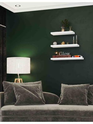 Glow Furniture Çizgi Uçan Duvar Rafı Beyaz