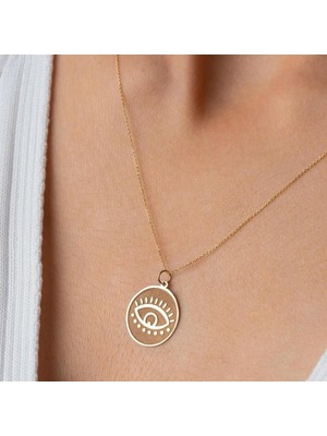 Bayar Gold 14 Ayar Altın Yuvarlak Kirpik Göz Kolye