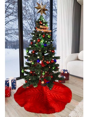 Mediterian Kırmızı Yılbaşı Çam Ağacı Altı Örtüsü 68x68cm, Dekoratif ve Şık Süsleme Malzemesi