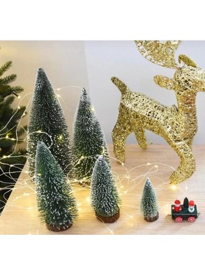 Mediterian 10 adet mini karlı çam ağaçları, 10 cm, yeşil doğal dekor, şık ve güzel süsleme.