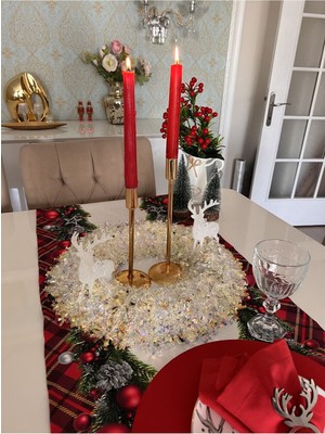 Mediterian Yılbaşı Orta Çelenk Garland 36 cm, Işıltılı ve Şık Noel Dekoru Beyaz