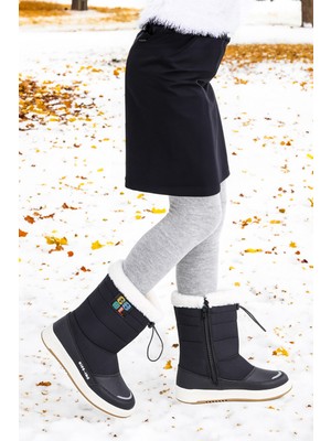 Kiko Kids Kız Çocuk Kar Botu Dış Malzeme Suni Deri Fermuarlı Kışlık Rahat Taban