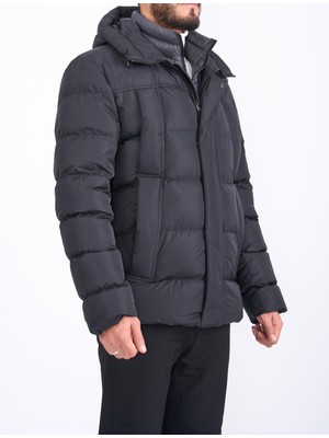 Italyan Stil Kapüşonlu Şişme Erkek Mont Siyah T10566