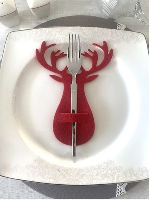 Mediterian Kırmızı geyik kaşıklık seti, masa süsü, yılbaşı dekoru, 6 renk, TR, Ereğli