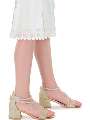 Kiko Kids Pisar Günlük Kız Çocuk 4 cm Topuklu Sandalet Abiye Ayakkabı Altın