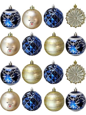 Mediterian Renkli 8 cm Yılbaşı Topları, 16'lı, Kutulu, Şık ve Neşeli Süsler