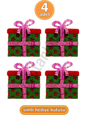 Simli Hediye Paketi Süsleri 4 Adet, Hediye Paketleme Süsleri
