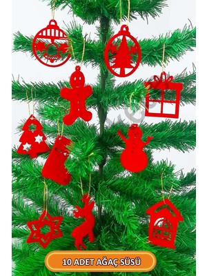 Mediterian Kırmızı 8 cm Yılbaşı Ağacı Süsleri, 10'lu Set, Şık ve Neşeli Dekorasyon, TR Menşei