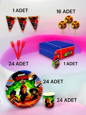 24 Kişilik Brawlstars Temalı Premium Set - Doğum Günü Parti ve Eğlenceli Etkinlikler
