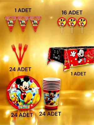 VibeHome 24 Kişilik Mickey Mouse Temalı Premium Set - Doğum Günü Parti ve Eğlenceli Etkinlikler