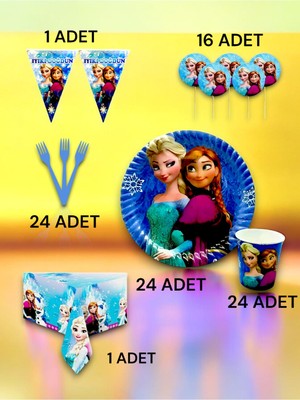 VibeHome 24 Kişilik Frozen Temalı Premium Set - Doğum Günü Parti ve Eğlenceli Etkinlikler