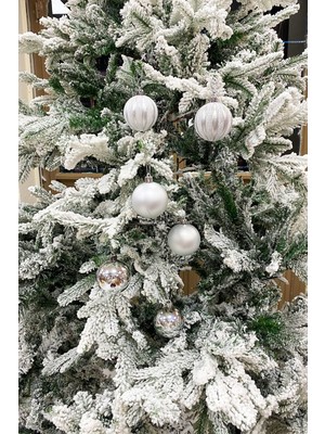 Mediterian 6 cm simli kabartmalı yılbaşı topu, 9 adet asetat kutuda, parlak ve mat yüzeyli, Gümüş