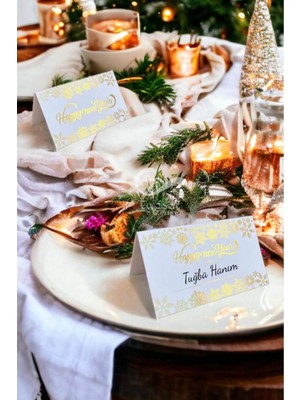 Yılbaşı Masa Isim Kartı 6 Lı Happy New Year Gold Yaldız BASKILI-T642