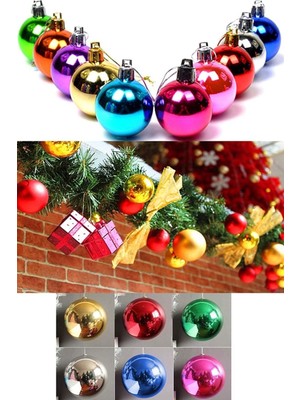 Yılbaşı Ağacı Süsleme 6 cm Renkli 6'lı Karışık Renkli Cici Top