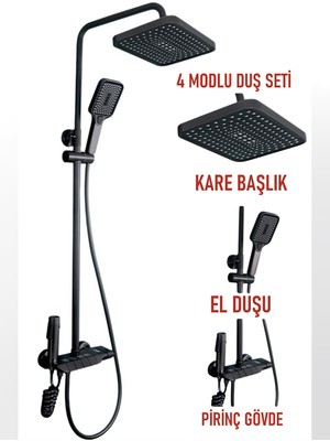 Banyonatural Kendiinden Bataryalı Siyah Banyo Duş Seti Dört Fonksiyonlu Termostatik Banyo Duş Seti