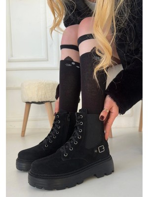 Kazax Boby Siyah Süet Bağcıklı Bot