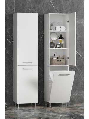 Özceden 35*167 cm Beyaz Mdf Ayaklı Sepetli Banyo Boy Dolabı